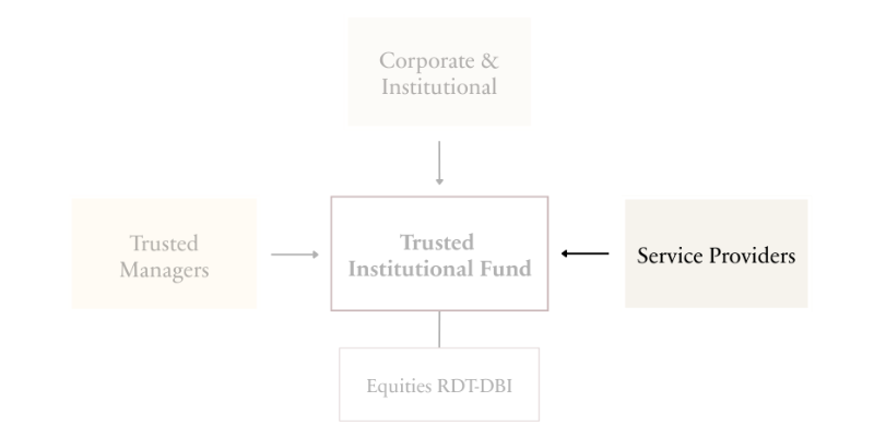 Diagram illustrating the tier-one service provider ecosystem including custody, administration, audit, and legal services